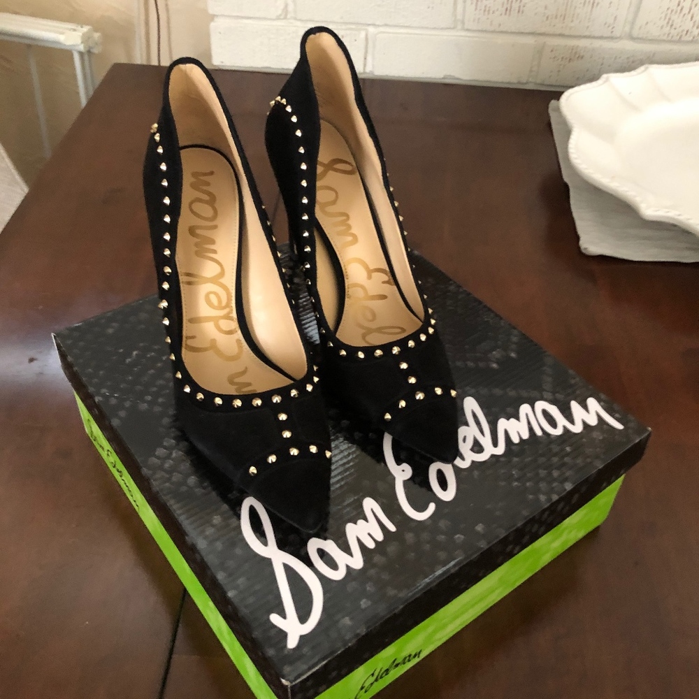 black suede gold studded SAM EDELMAN